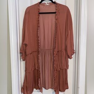 Easel Terracotta Kimono with Ruffle Details